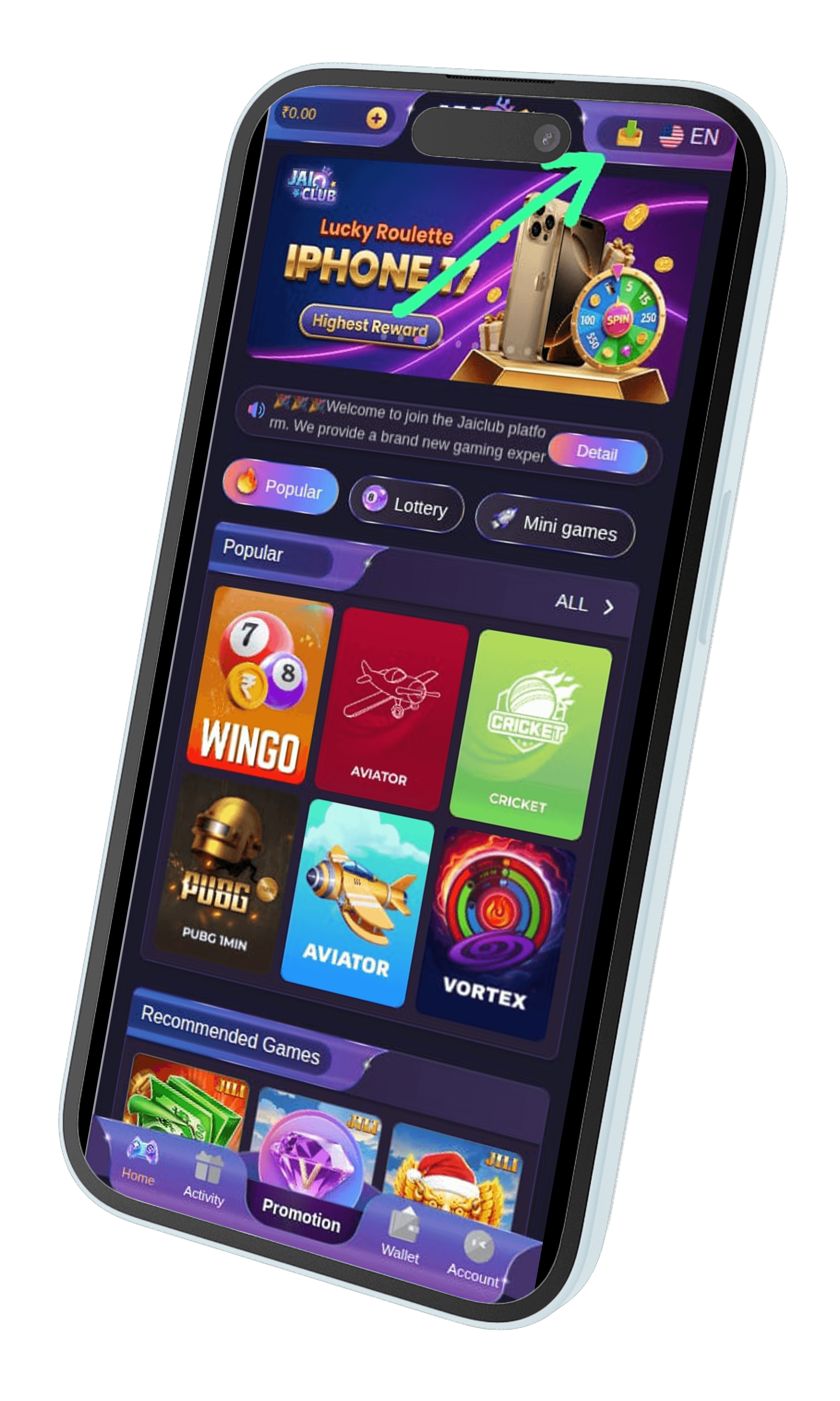 Jai Club Game download APK — lobby and install flow on Android